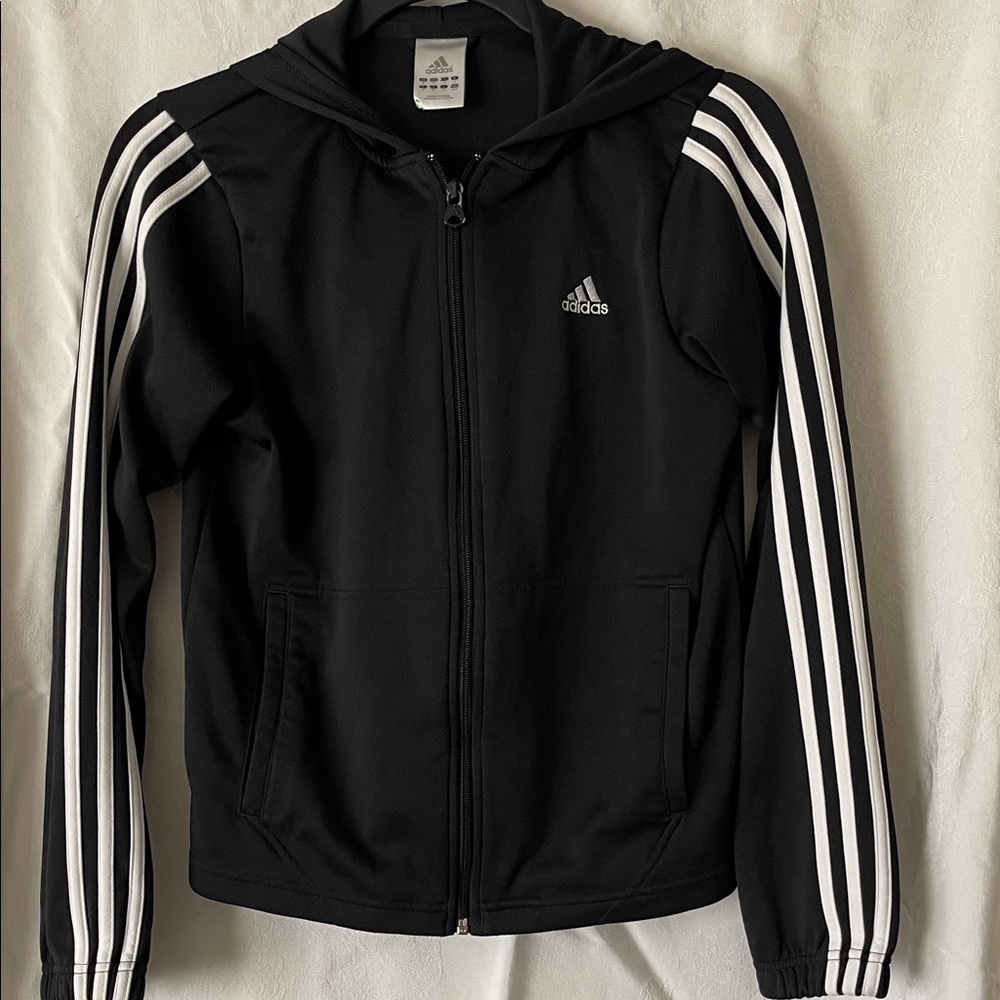 Adidas Kids Hooded sweatshirt in Black with White Accents